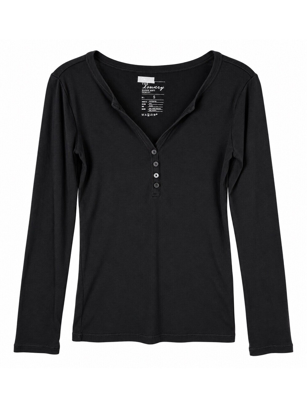 Gap The Lounge Womens S Black Super Soft Henley Pima Cotton Modal Long Sleeve